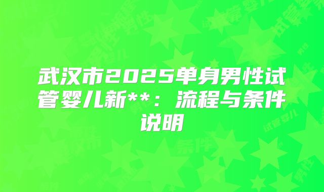 武汉市2025单身男性试管婴儿新**：流程与条件说明