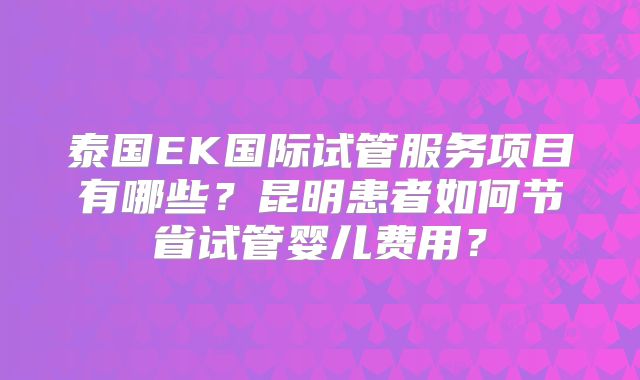 泰国EK国际试管服务项目有哪些?昆明患者如何节省试管婴儿费用?