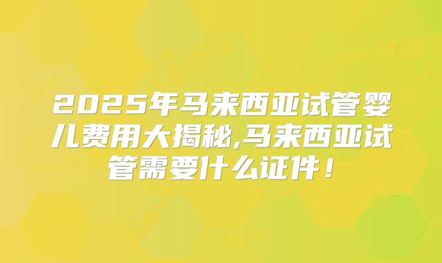 2025年马来西亚试管婴儿费用大揭秘,马来西亚试管需要什么证件!
