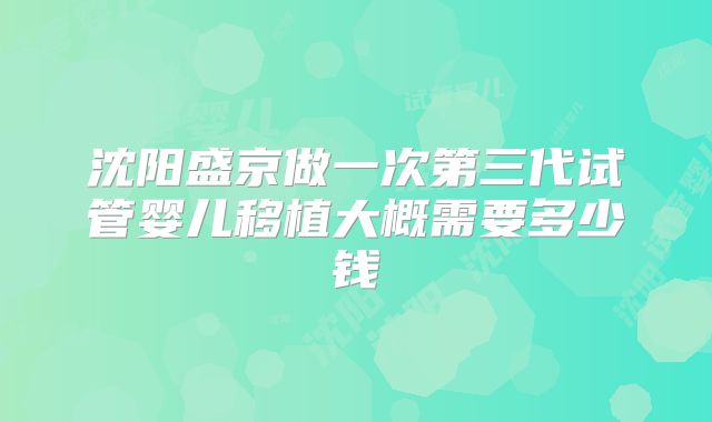 沈阳盛京做一次第三代试管婴儿移植大概需要多少钱