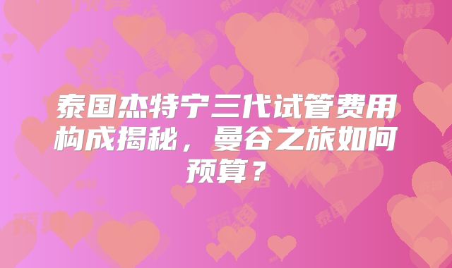 泰国杰特宁三代试管费用构成揭秘,曼谷之旅如何预算?