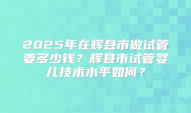 2025年在辉县市做试管要多少钱？辉县市试管婴儿技术水平如何？