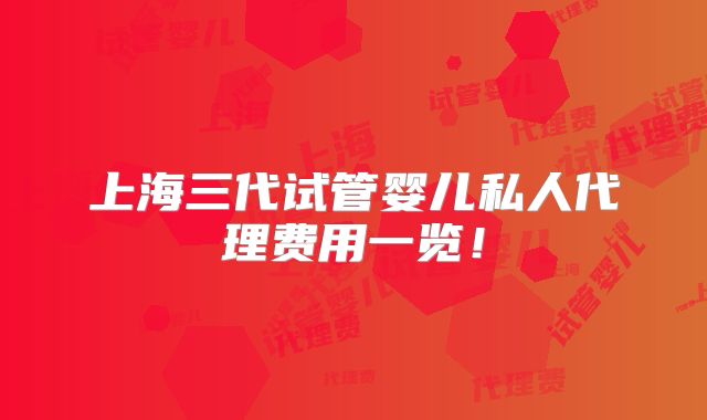 上海三代试管婴儿私人代理费用一览！