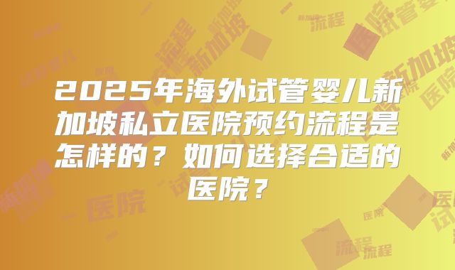 2025年海外试管婴儿新加坡私立医院预约流程是怎样的?如何选择合适的医院?