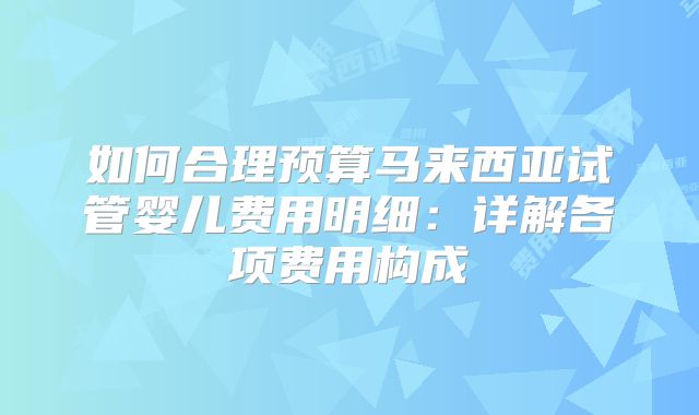 如何合理预算马来西亚试管婴儿费用明细:详解各项费用构成