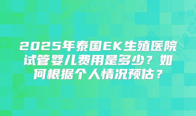 2025年泰国EK生殖医院试管婴儿费用是多少？如何根据个人情况预估？