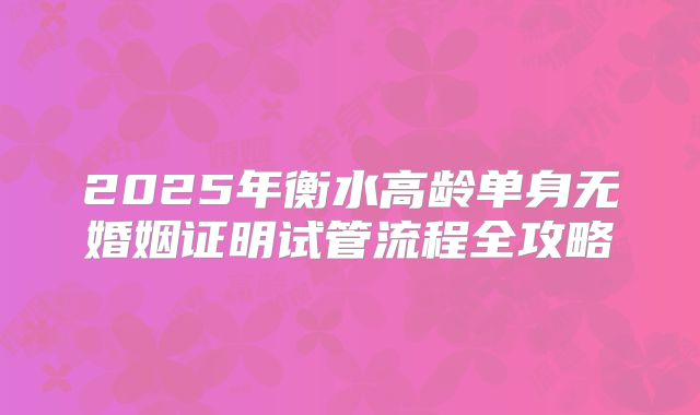 2025年衡水高龄单身无婚姻证明试管流程全攻略