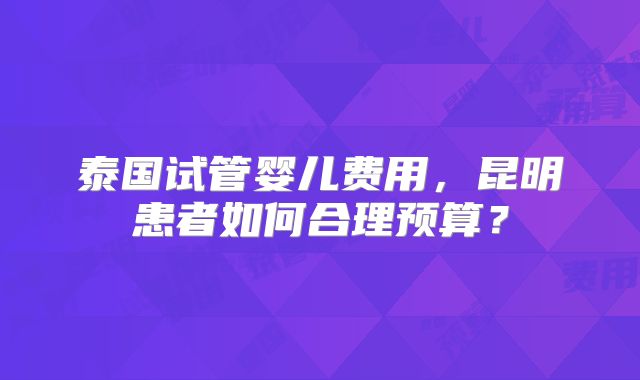 泰国试管婴儿费用，昆明患者如何合理预算？