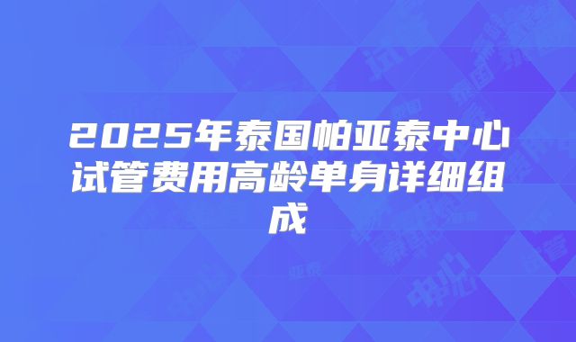2025年泰国帕亚泰中心试管费用高龄单身详细组成