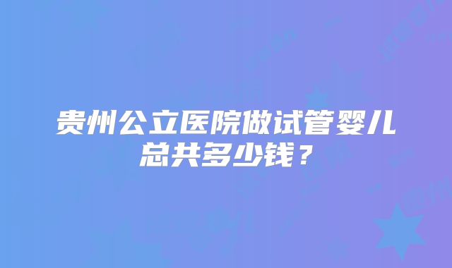 贵州公立医院做试管婴儿总共多少钱？