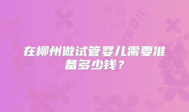 在柳州做试管婴儿需要准备多少钱？