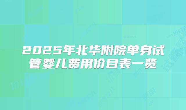 2025年北华附院单身试管婴儿费用价目表一览