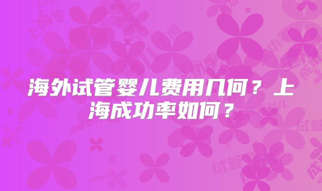 海外试管婴儿费用几何？上海成功率如何？