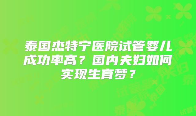 泰国杰特宁医院试管婴儿成功率高？国内夫妇如何实现生育梦？