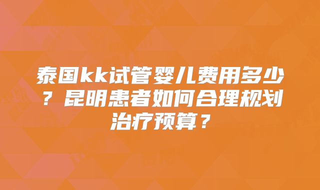 泰国kk试管婴儿费用多少?昆明患者如何合理规划治疗预算?