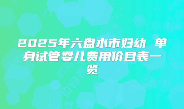 2025年六盘水市妇幼 单身试管婴儿费用价目表一览