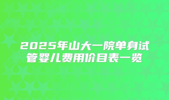 2025年山大一院单身试管婴儿费用价目表一览