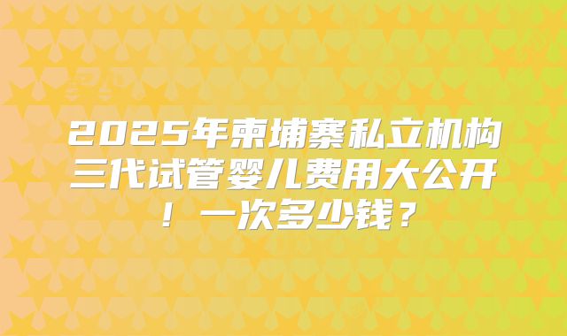 2025年柬埔寨私立机构三代试管婴儿费用大公开!一次多少钱?