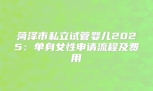 菏泽市私立试管婴儿2025:单身女性申请流程及费用