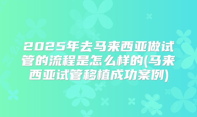 2025年去马来西亚做试管的流程是怎么样的(马来西亚试管移植成功案例)