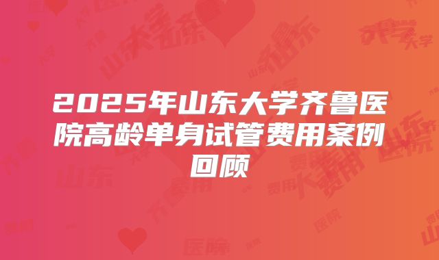 2025年山东大学齐鲁医院高龄单身试管费用案例回顾