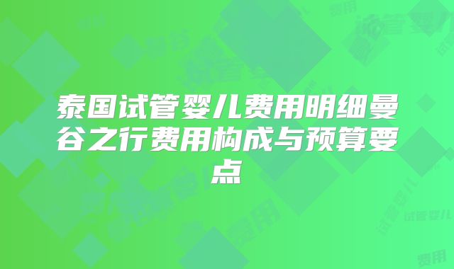 泰国试管婴儿费用明细曼谷之行费用构成与预算要点