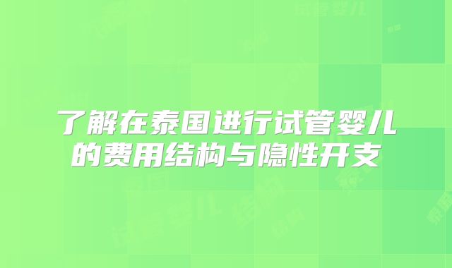 了解在泰国进行试管婴儿的费用结构与隐性开支