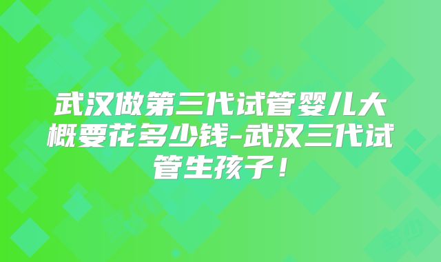 武汉做第三代试管婴儿大概要花多少钱-武汉三代试管生孩子！