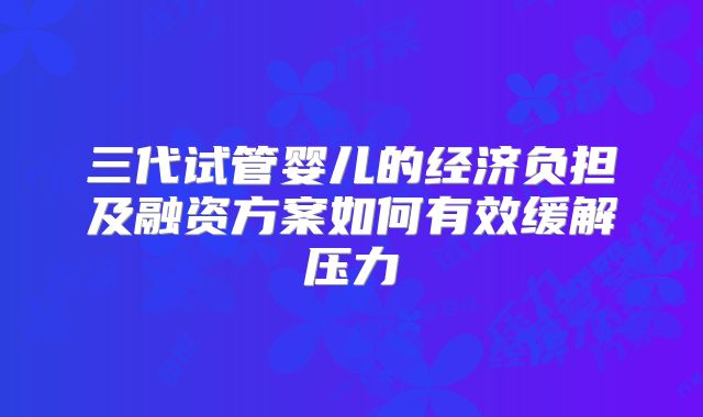 三代试管婴儿的经济负担及融资方案如何有效缓解压力