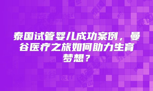 泰国试管婴儿成功案例，曼谷医疗之旅如何助力生育梦想？