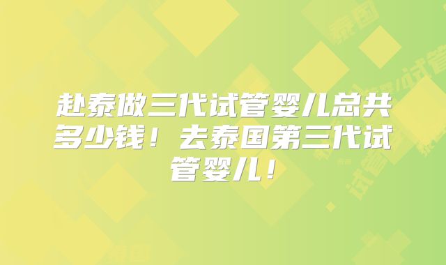 赴泰做三代试管婴儿总共多少钱!去泰国第三代试管婴儿!