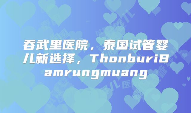 吞武里医院,泰国试管婴儿新选择,ThonburiBamrungmuang