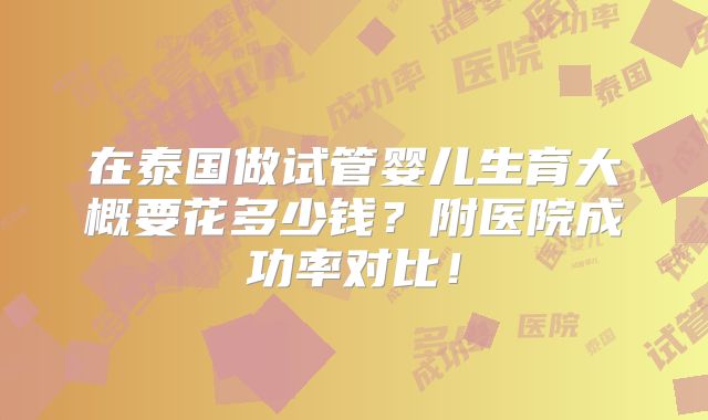 在泰国做试管婴儿生育大概要花多少钱?附医院成功率对比!
