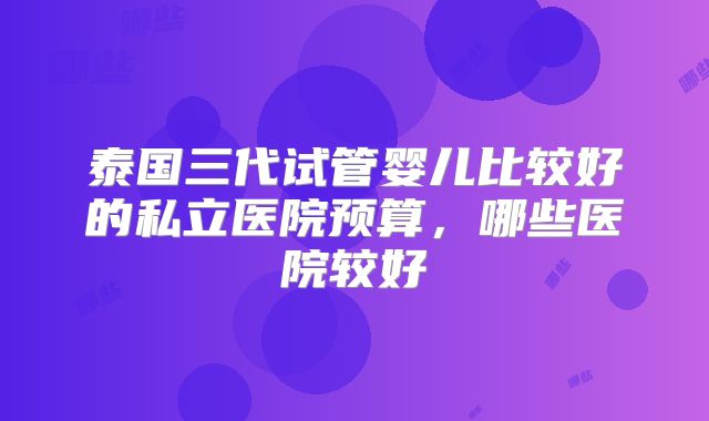 泰国三代试管婴儿比较好的私立医院预算，哪些医院较好