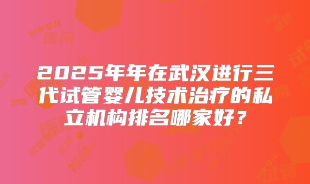 2025年年在武汉进行三代试管婴儿技术治疗的私立机构排名哪家好？