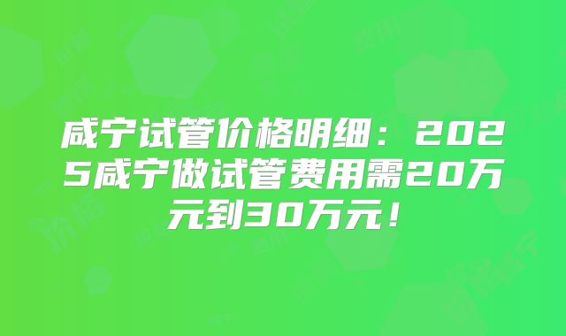 咸宁试管价格明细：2025咸宁做试管费用需20万元到30万元！