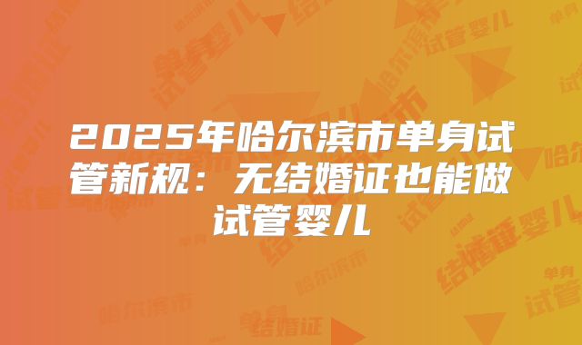 2025年哈尔滨市单身试管新规：无结婚证也能做试管婴儿
