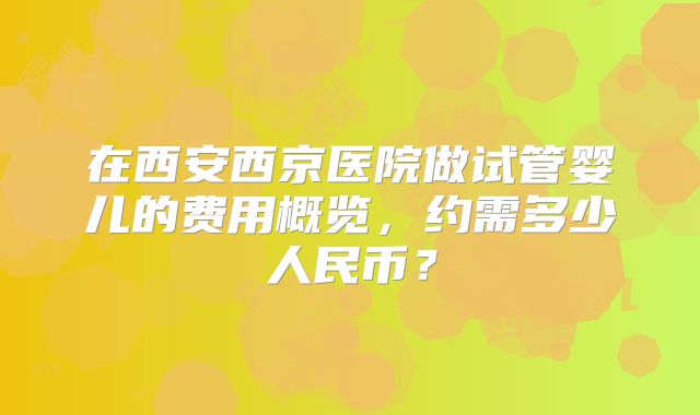 在西安西京医院做试管婴儿的费用概览，约需多少人民币？