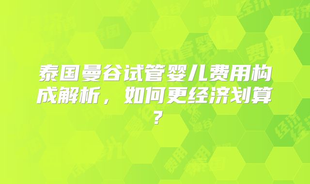 泰国曼谷试管婴儿费用构成解析,如何更经济划算?