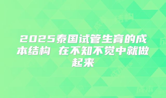 2025泰国试管生育的成本结构 在不知不觉中就做起来