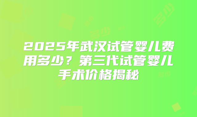 2025年武汉试管婴儿费用多少？第三代试管婴儿手术价格揭秘