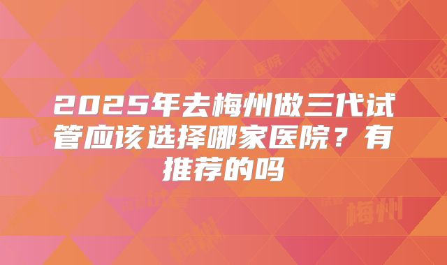 2025年去梅州做三代试管应该选择哪家医院？有推荐的吗