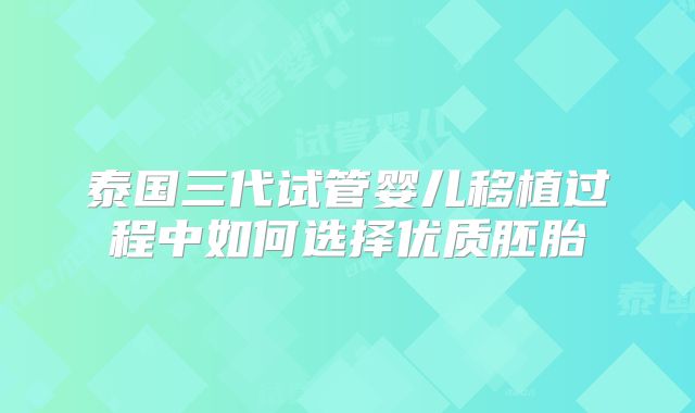 泰国三代试管婴儿移植过程中如何选择优质胚胎