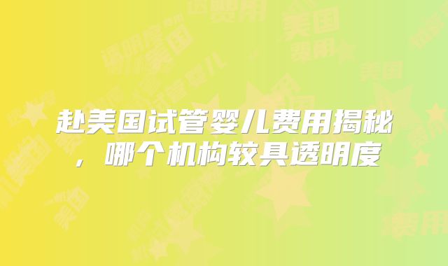 赴美国试管婴儿费用揭秘，哪个机构较具透明度