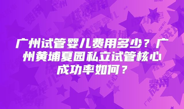 广州试管婴儿费用多少？广州黄埔夏园私立试管核心成功率如何？