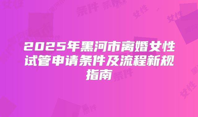 2025年黑河市离婚女性试管申请条件及流程新规指南