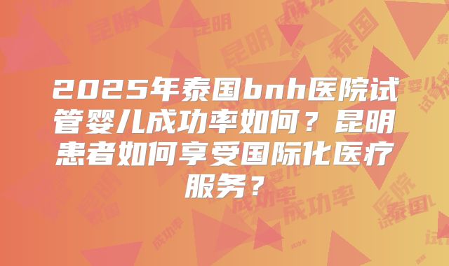 2025年泰国bnh医院试管婴儿成功率如何？昆明患者如何享受国际化医疗服务？