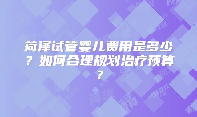 菏泽试管婴儿费用是多少？如何合理规划治疗预算？