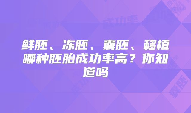 鲜胚、冻胚、囊胚、移植哪种胚胎成功率高？你知道吗