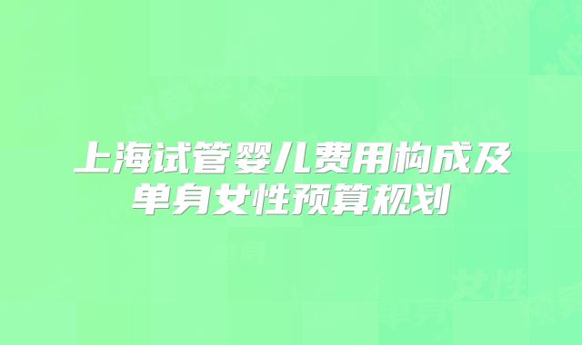 上海试管婴儿费用构成及单身女性预算规划